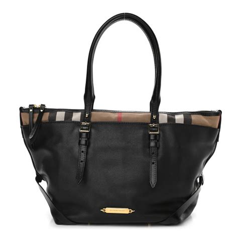 BURBERRY Calfskin House Check Small Salisbury Tote Black 